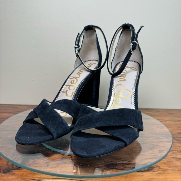 NEW Sam Edelman Yancy Suede Heel Sandals - black - Picture 5 of 16